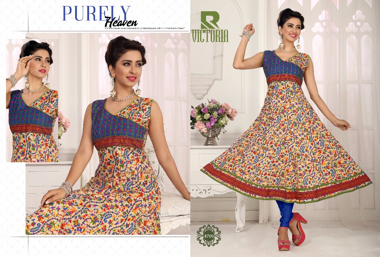 Kurtivictoria - Pure Cotton Printed Anarkali Kurties | Orange And Grey, Sleeveless, Available Sizes: L, Xl, Xxl, 45-inch Flair