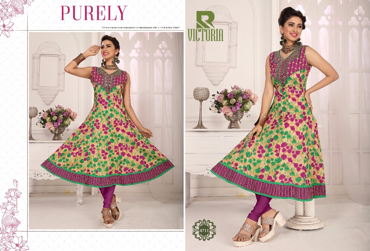 Kurtivictoria - Pure Cotton Printed Anarkali Kurties | Orange And Grey, Sleeveless, Available Sizes: L, Xl, Xxl, 45-inch Flair