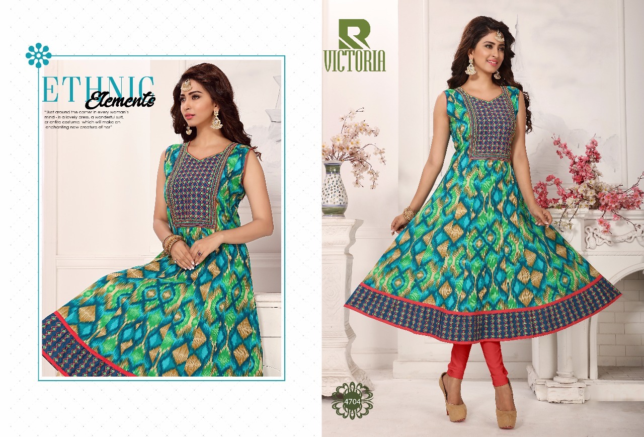 Kurtivictoria - Pure Cotton Printed Anarkali Kurties | Orange And Grey, Sleeveless, Available Sizes: L, Xl, Xxl, 45-inch Flair