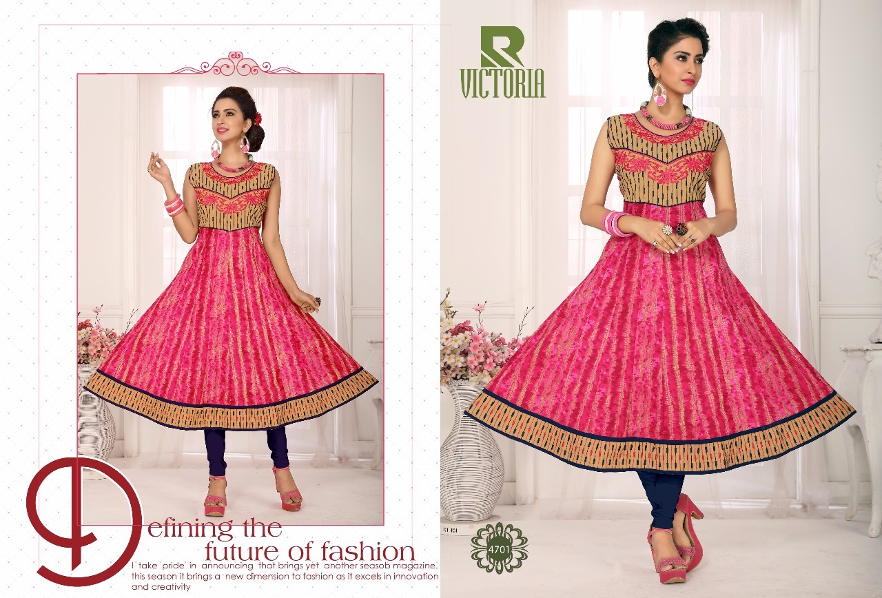 Kurtivictoria - Pure Cotton Printed Anarkali Kurties | Orange And Grey, Sleeveless, Available Sizes: L, Xl, Xxl, 45-inch Flair