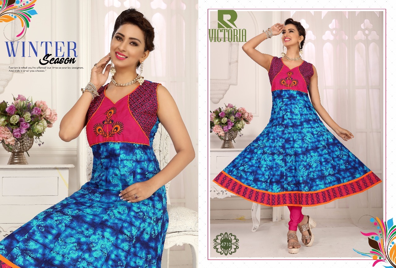 Kurtivictoria - Pure Cotton Printed Anarkali Kurties | Orange And Grey, Sleeveless, Available Sizes: L, Xl, Xxl, 45-inch Flair