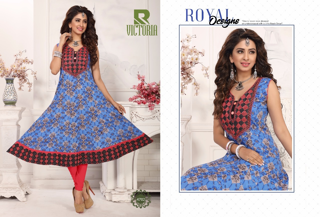 Kurtivictoria - Pure Cotton Printed Anarkali Kurties | Orange And Grey, Sleeveless, Available Sizes: L, Xl, Xxl, 45-inch Flair