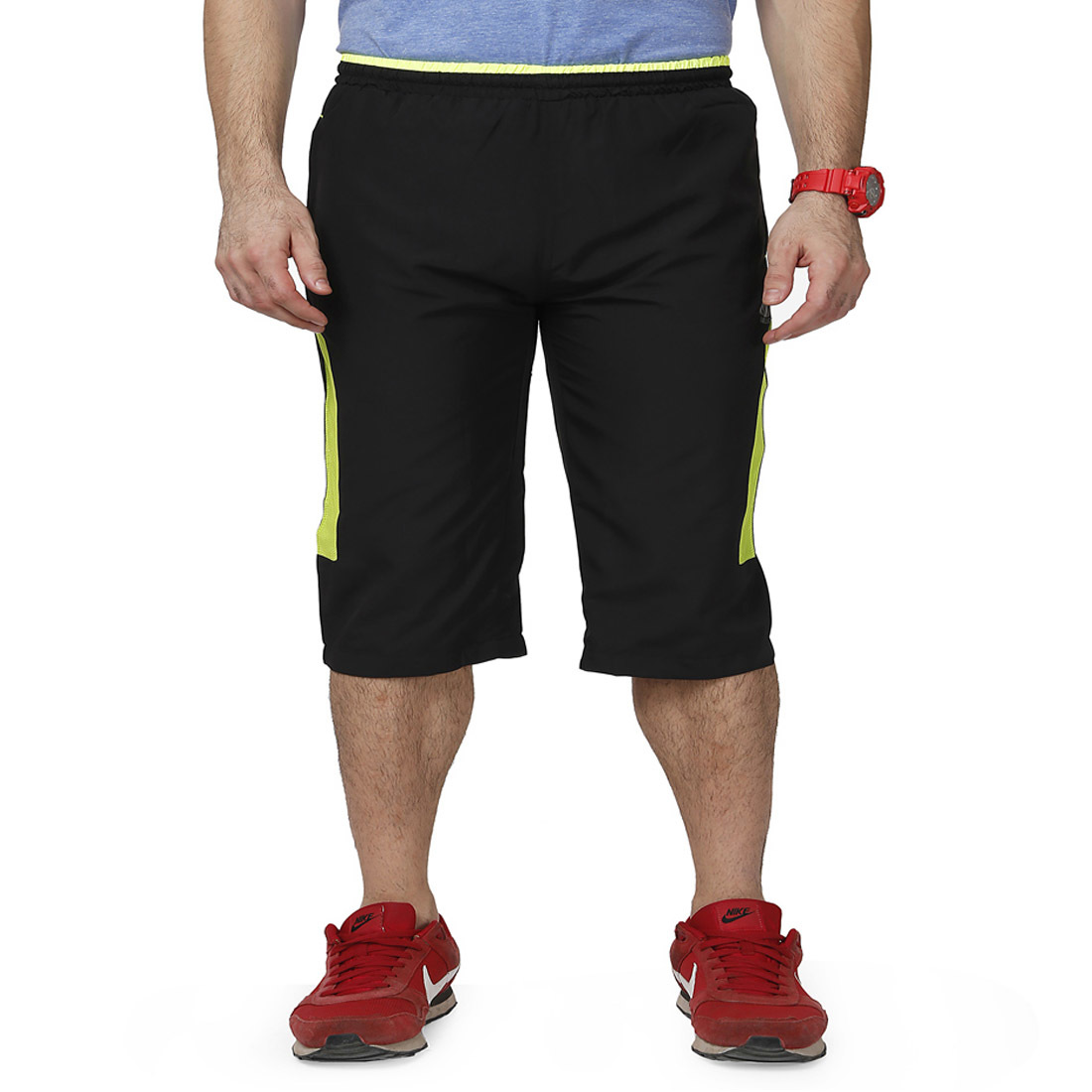 Men's Capri (Black & Green) - Polyester Material, Size: L, M, Xl, Xxl | Tear-resistant, Elegant Design, Skin-friendly, Gorgeous Pattern