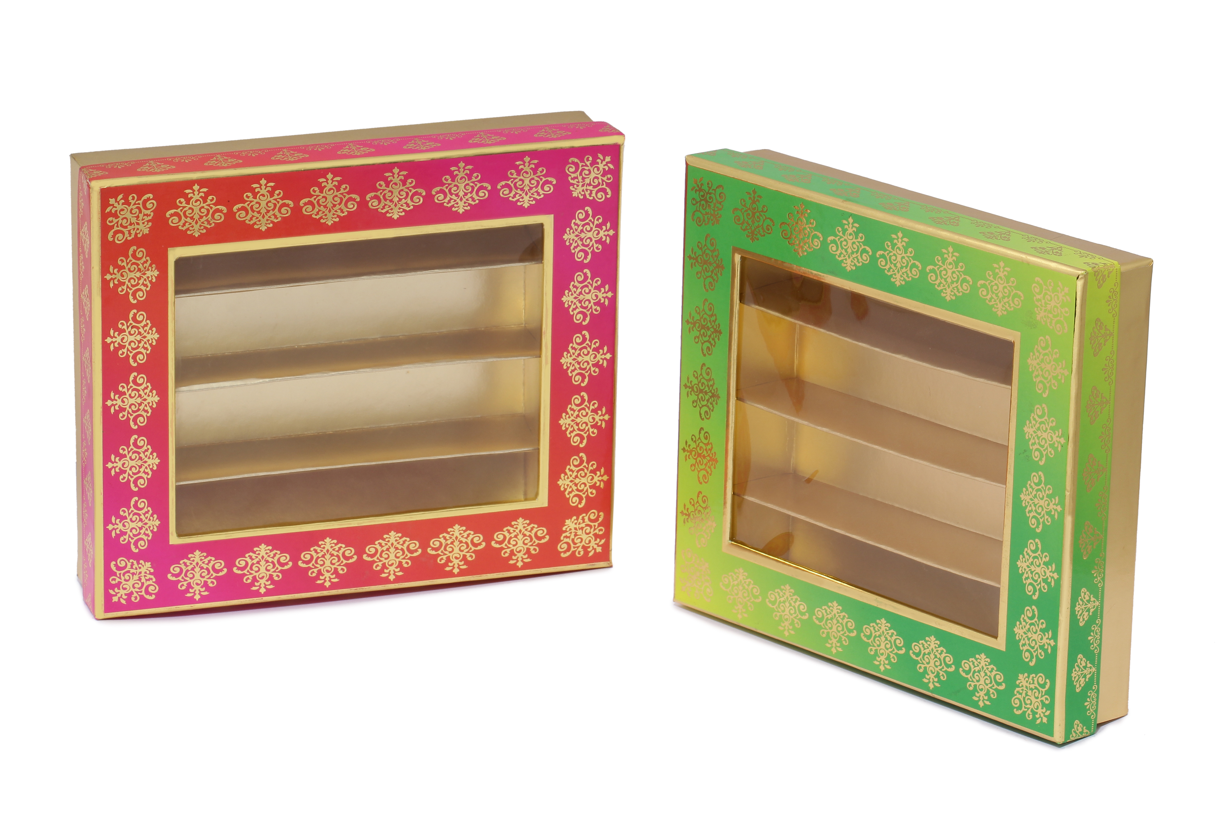 Floral 1 Kg Sweet Box - Cardboard, 12mm Thick | Attractive Red & Green Floral Design, Customized With Gloss Lamination & Gold Foil