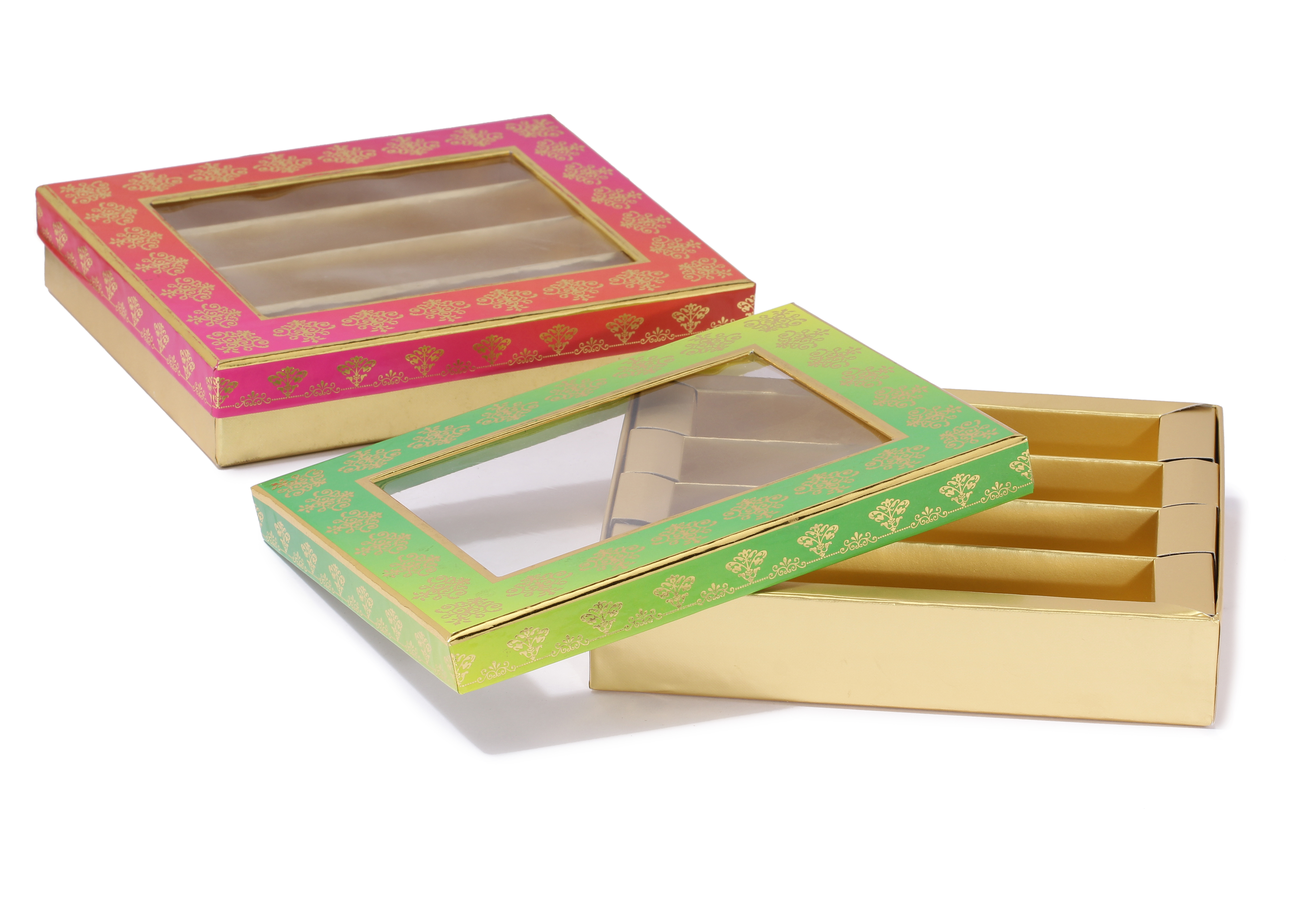 Floral 1 Kg Sweet Box - Cardboard, 12mm Thick | Attractive Red & Green Floral Design, Customized With Gloss Lamination & Gold Foil