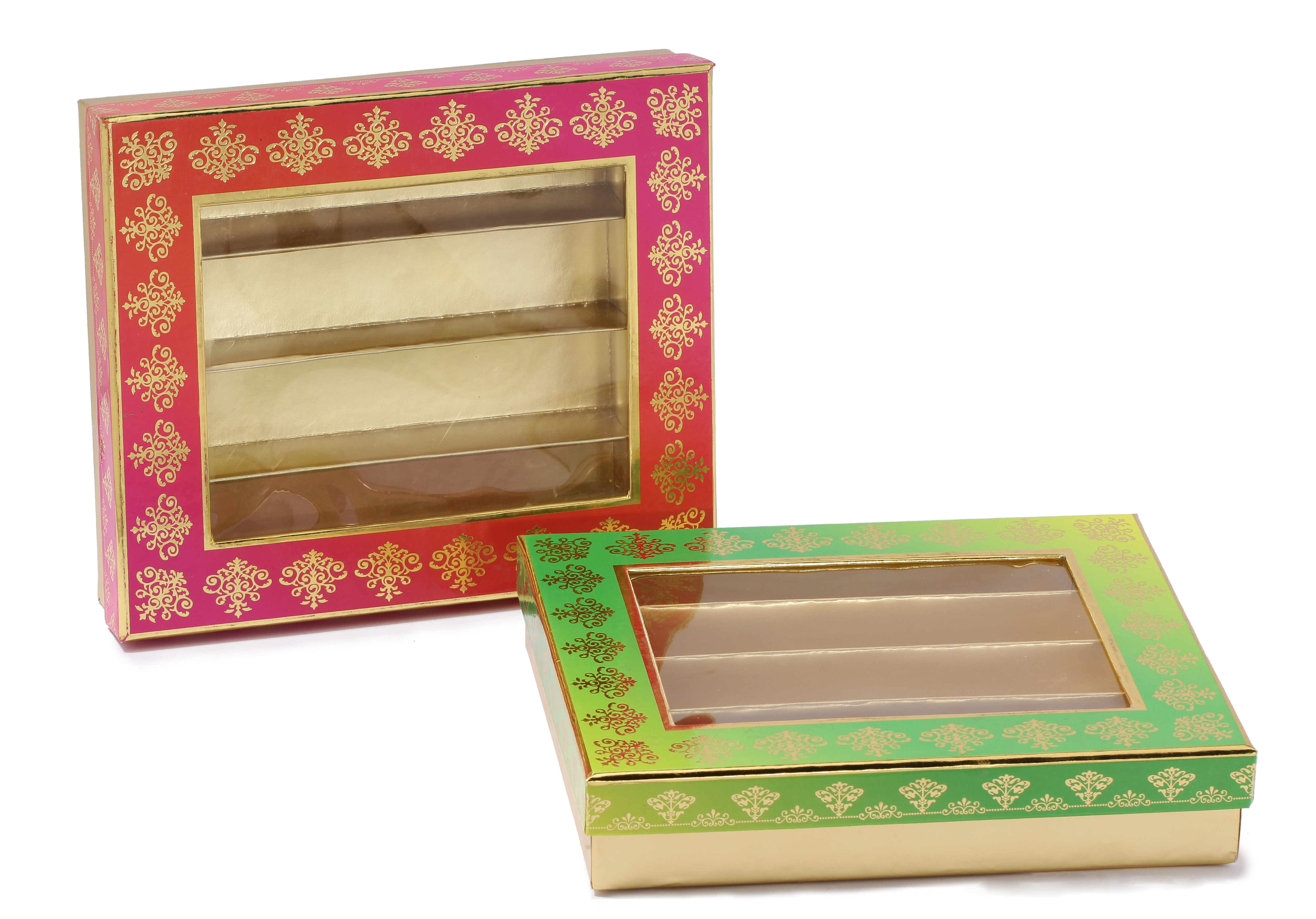 Floral 1 Kg Sweet Box - Cardboard, 12mm Thick | Attractive Red & Green Floral Design, Customized With Gloss Lamination & Gold Foil