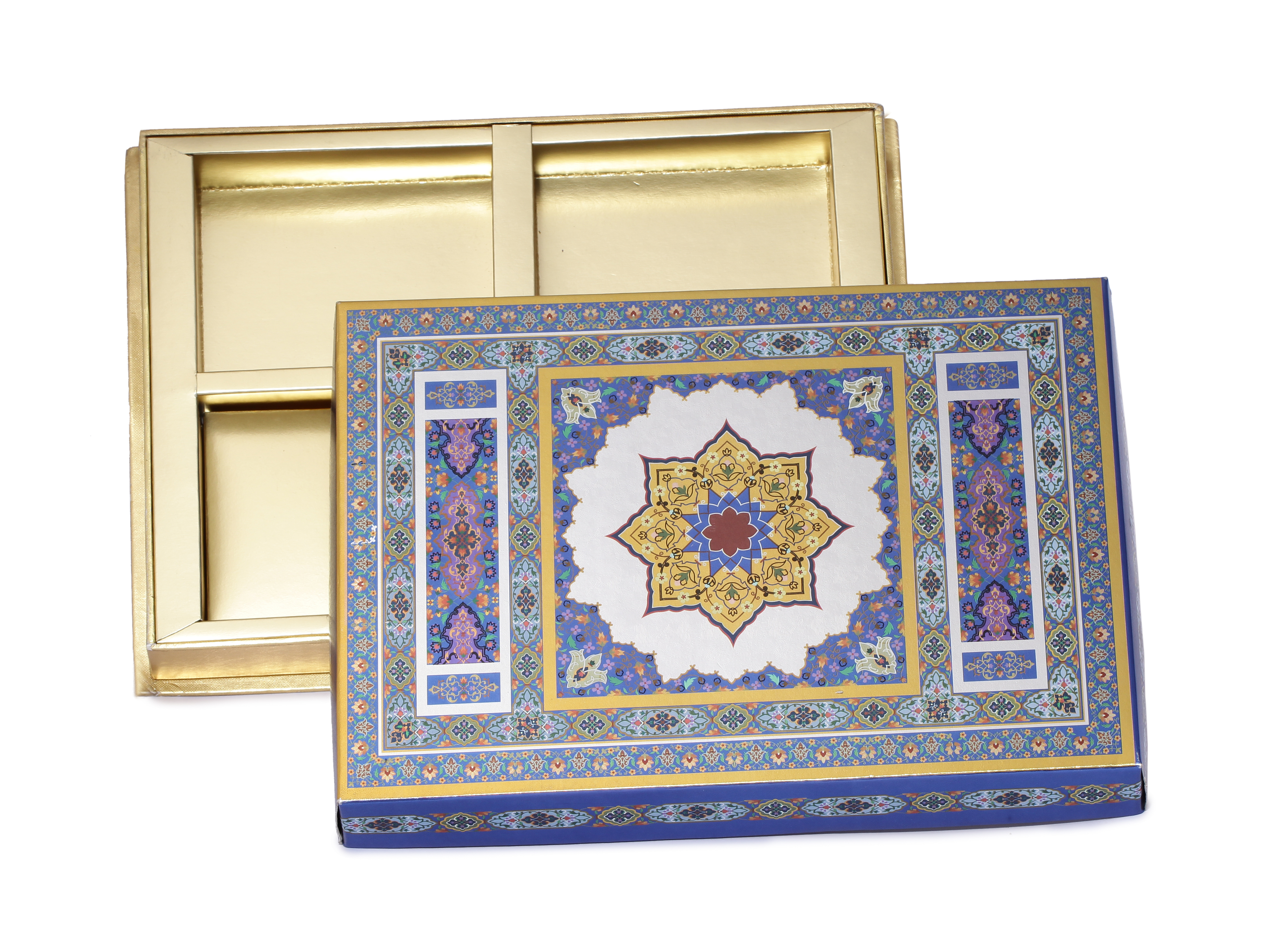 Royal Dry Fruit Box 6 Part (Covered) - Paper Material, 12" X 10" X 1.5" | Glossy Lamination, Red & Silver Gold Colors, Opaque Finish