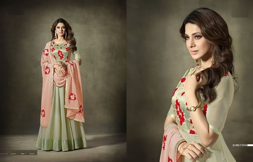 Neon Green Heavy Dupatta Floor Length Anarkali Suit
