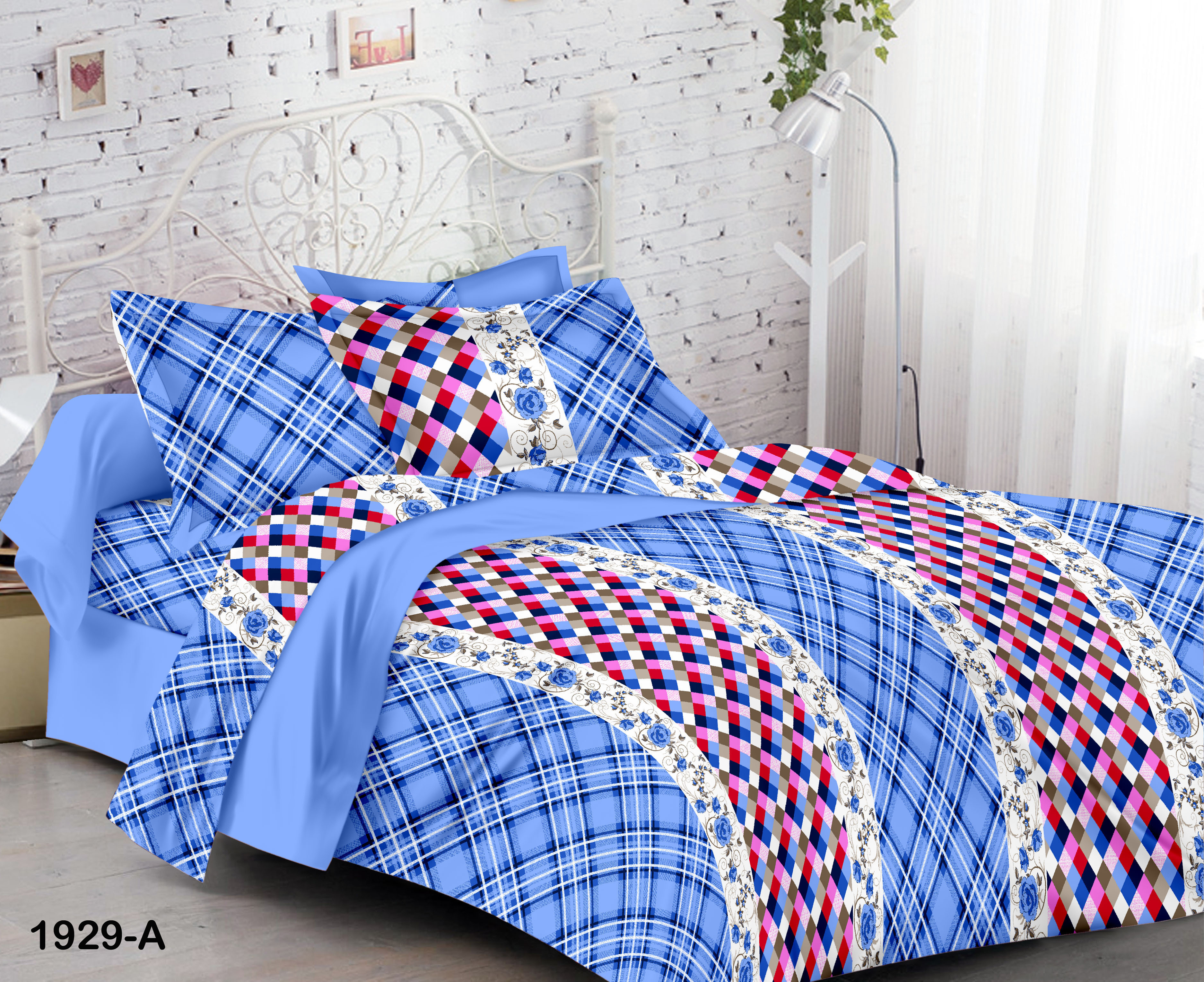 Printed Bed Sheet - Cotton Blend, Double Size, Peach Color | Soft Fabric, Vibrant Plaid Print, Comfortable Sleep, Durable Design, Easy Care