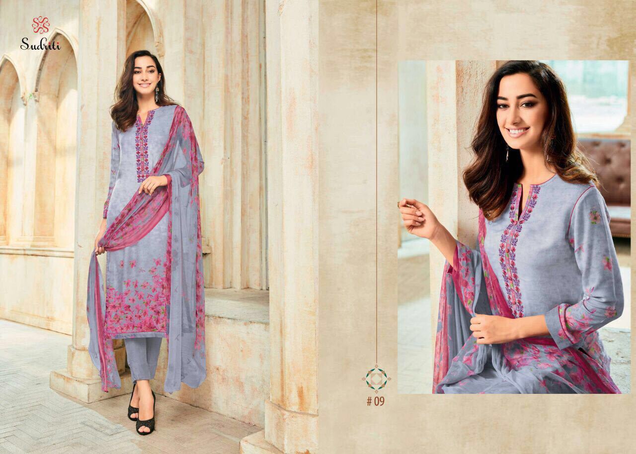 Cotton Satin Comb Printed With Embroidary Salwar Kameez