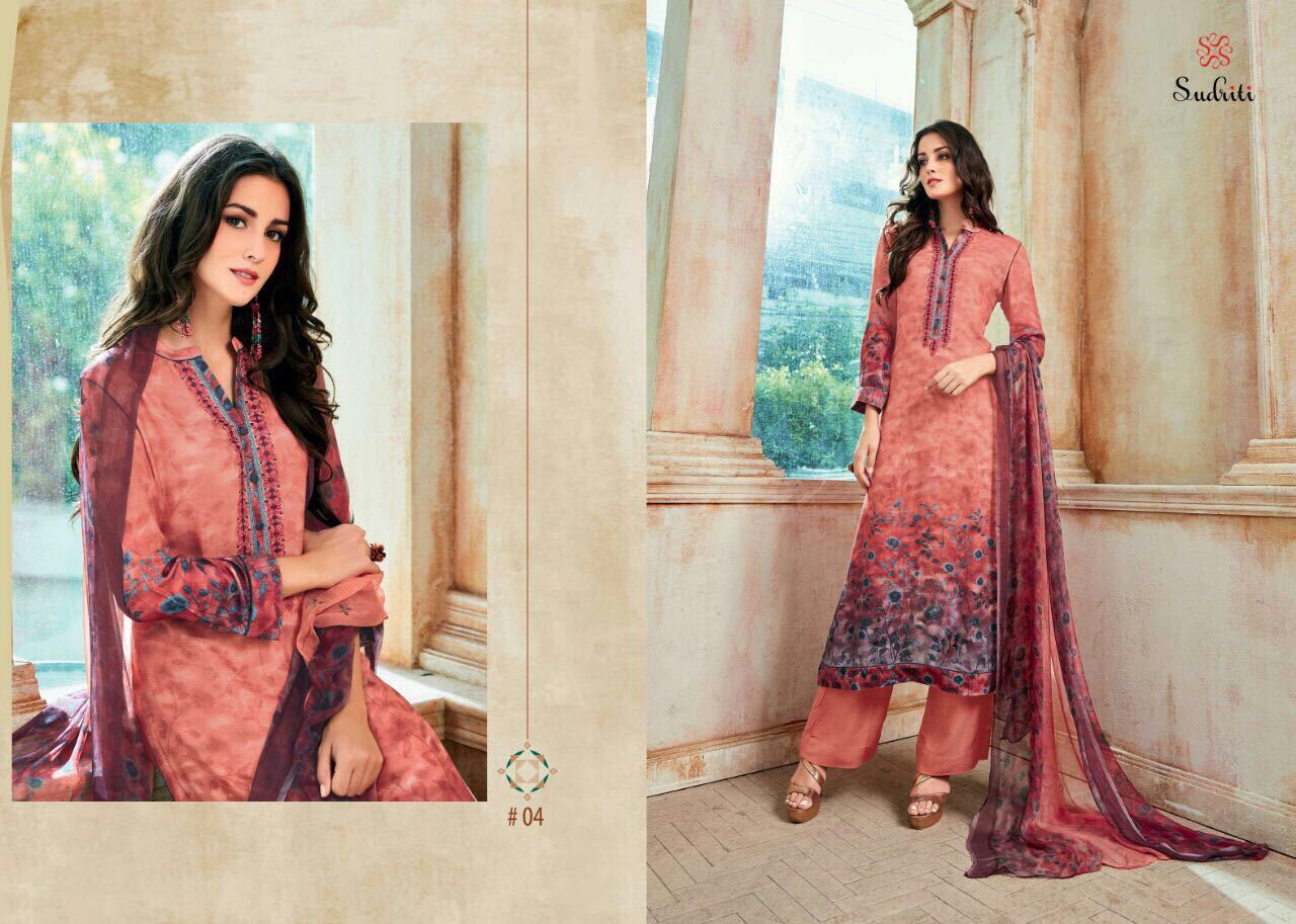 Cotton Satin Comb Printed With Embroidary Salwar Kameez