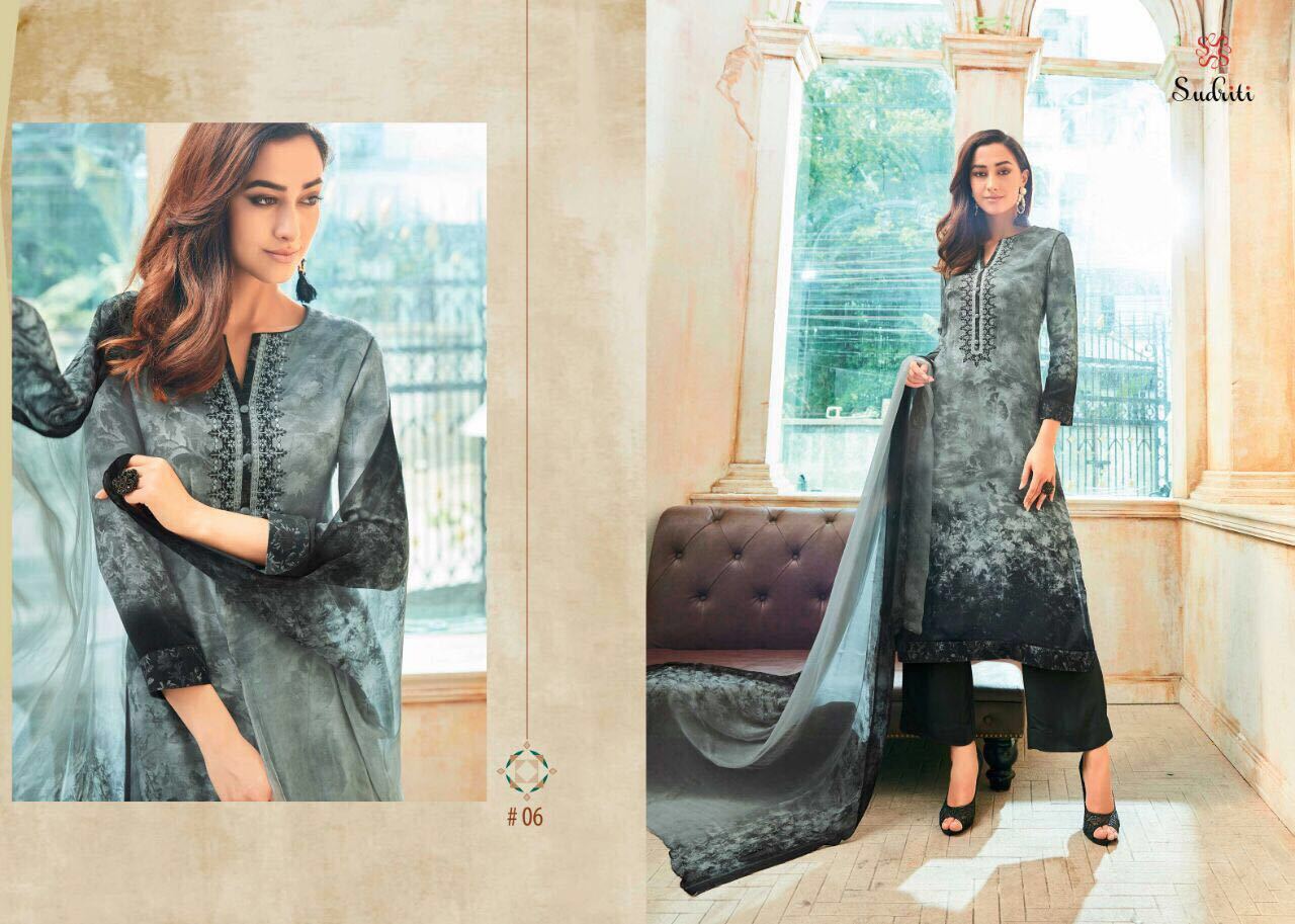 Cotton Satin Comb Printed With Embroidary Salwar Kameez