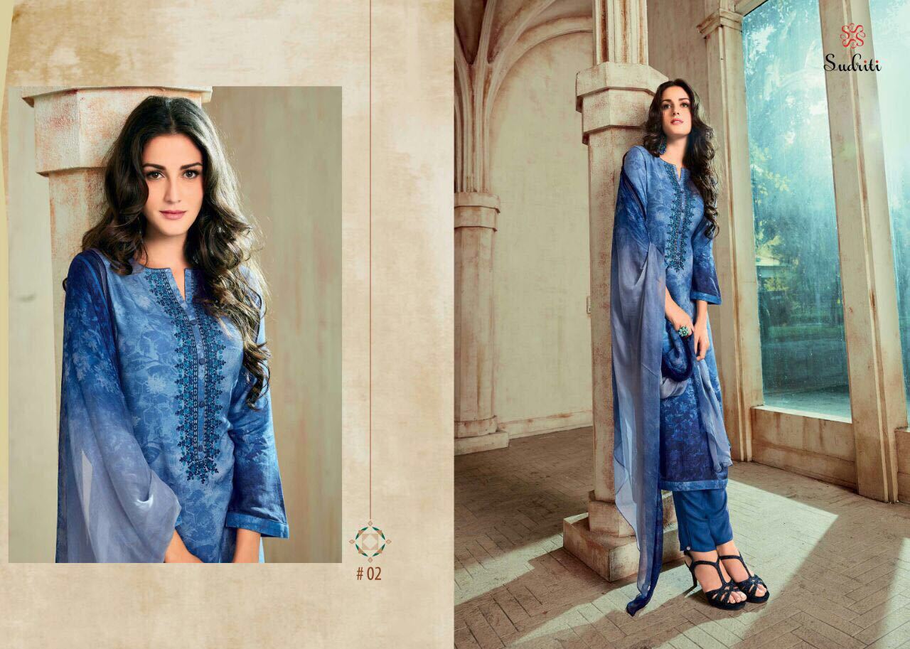 Cotton Satin Comb Printed With Embroidary Salwar Kameez