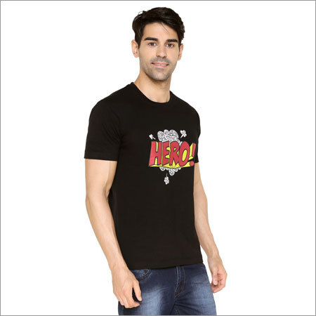 Round Neck T-shirt - Cotton, Slim Fit, Black | Cool Graphics, Comfortable Fit, Durable Fabric, Half Sleeve, Stylish Design