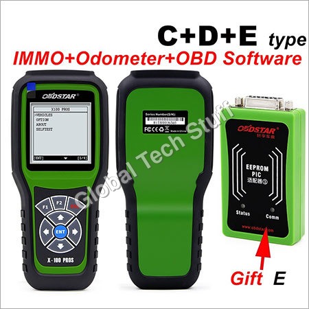 OBDSTAR X100 PROS C D E मॉडल की प्रोग्रामर जिसमें ईईप्रॉम अडाप्टर इम्मोबिलाइज़र ओडोमीटर है।