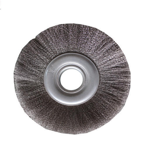 Circular Wheel Brush - Carbon Steel, <10 Inch Diameter, 1-2 Inch Bristle Length | Hard Black Bristles, Rugged Disc Shape, Ideal for Industrial Use