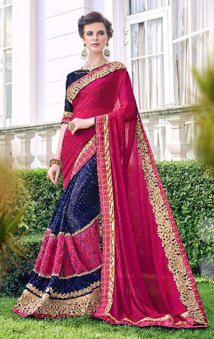 Blue Embroidered Saree