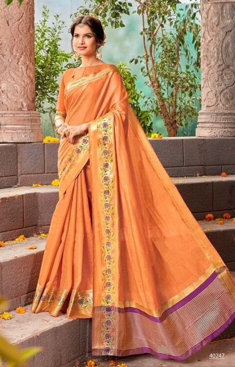 Cotton Silk Saree - Premium Quality Silk Fabric, Banarsi Style With Beautiful Printed Pattern And Thread Work | Ideal For All Seasons