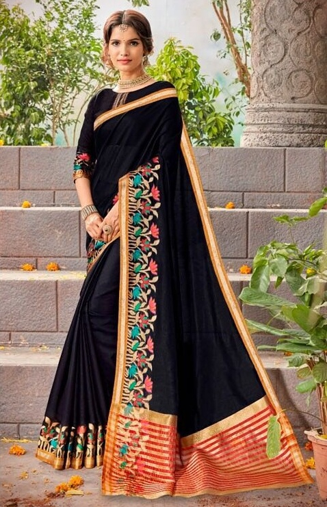 Cotton Silk Saree - Premium Quality Silk Fabric, Banarsi Style With Beautiful Printed Pattern And Thread Work | Ideal For All Seasons