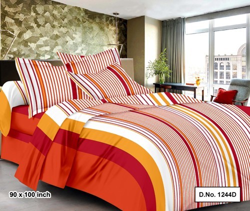 Printed Bedsheet - 100% Cotton Satin, 90x100cm Size, With 2 Pillow Covers, Available In 4 Colors, Printed Pattern, Plain Style