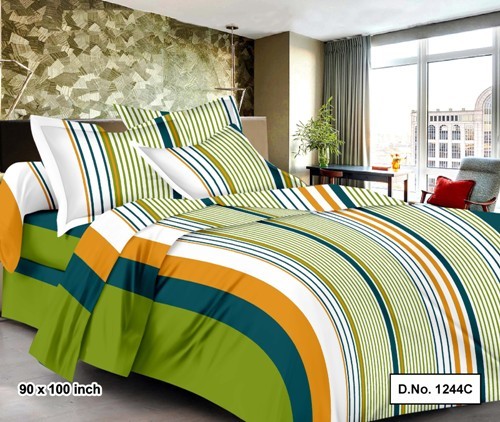 Printed Bedsheet - 100% Cotton Satin, 90x100cm Size, With 2 Pillow Covers, Available In 4 Colors, Printed Pattern, Plain Style