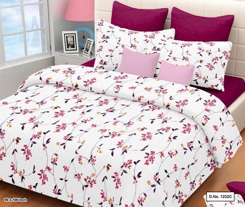 Double Size Bed Sheets - 100% Cotton Satin, 60x90 Dimensions, Available In 4 Colors - Printed Pattern, Includes 2 Pillow Covers