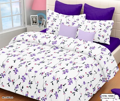 Double Size Bed Sheets - 100% Cotton Satin, 60x90 Dimensions, Available In 4 Colors - Printed Pattern, Includes 2 Pillow Covers