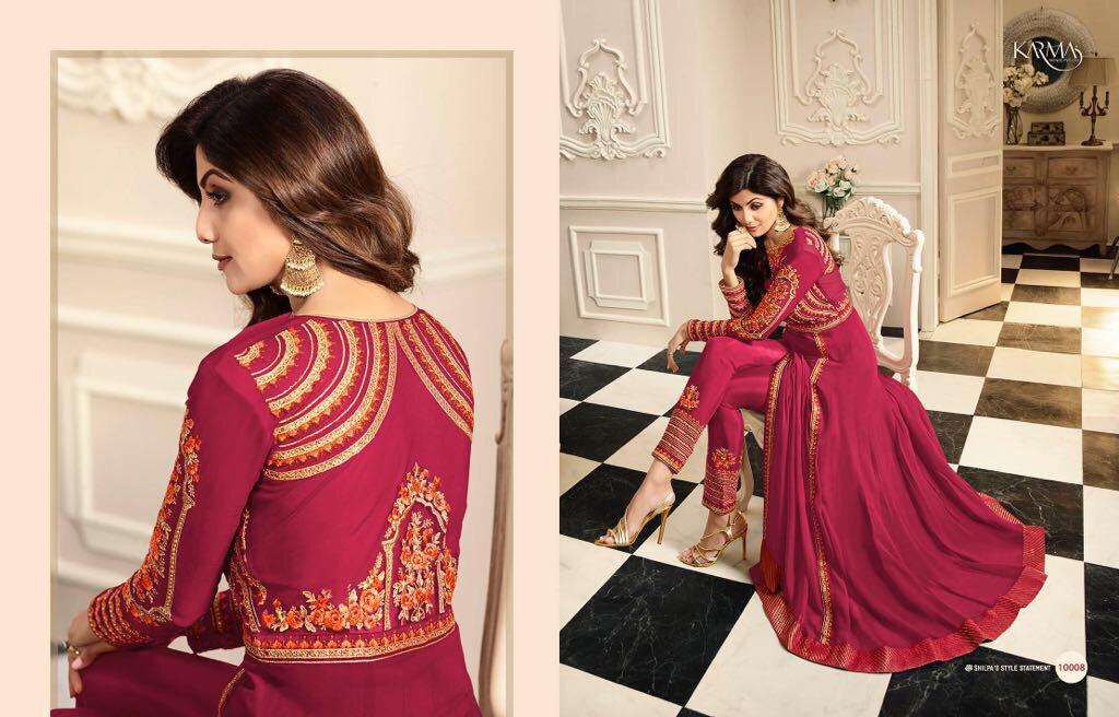 Anarkali Salwar Suits - Fancy Fabric, Unstitched, Beige | Karma Brand, Elegant Design, 8 Pieces, Stylish Look