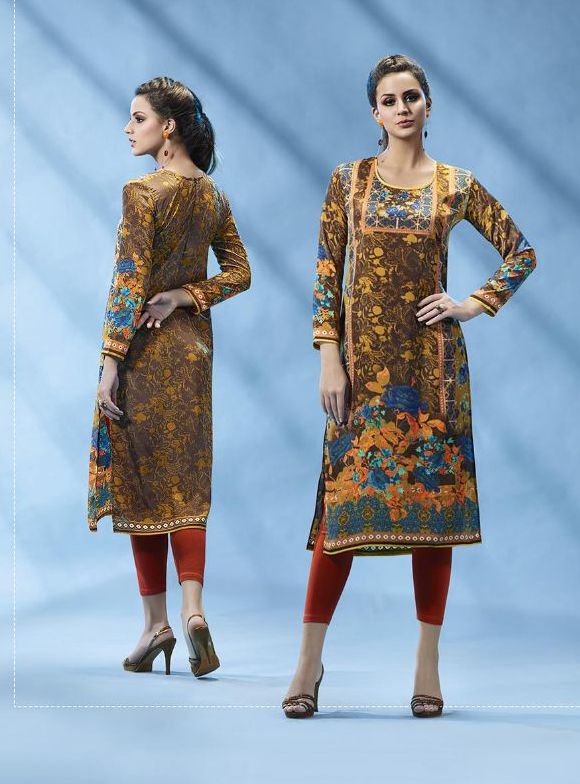 Crepe Kurti - Customized Fit Up To 40" | Multi-color Printed, Trendy Bollywood Style, Dry Clean & Washable
