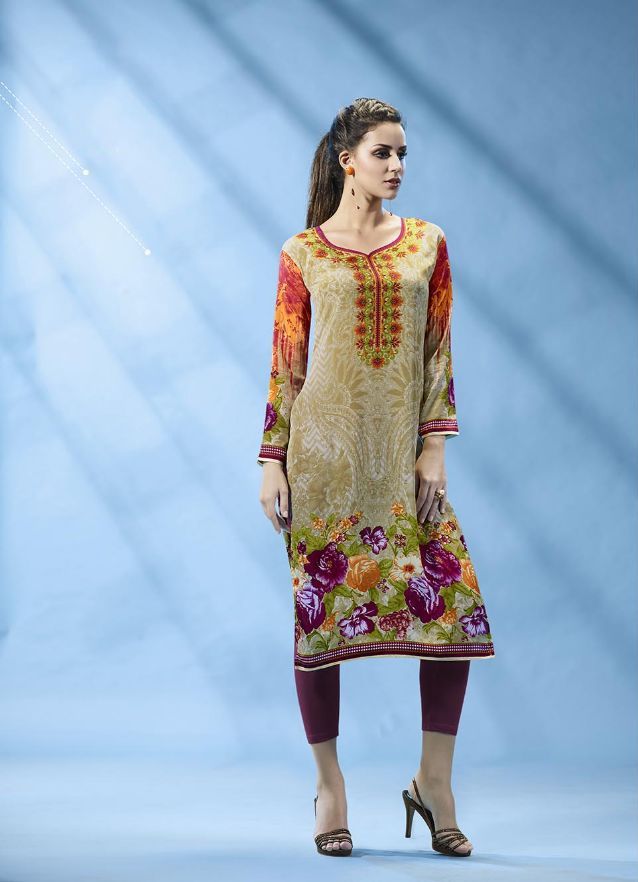Crepe Kurti - Customized Fit Up To 40" | Multi-color Printed, Trendy Bollywood Style, Dry Clean & Washable