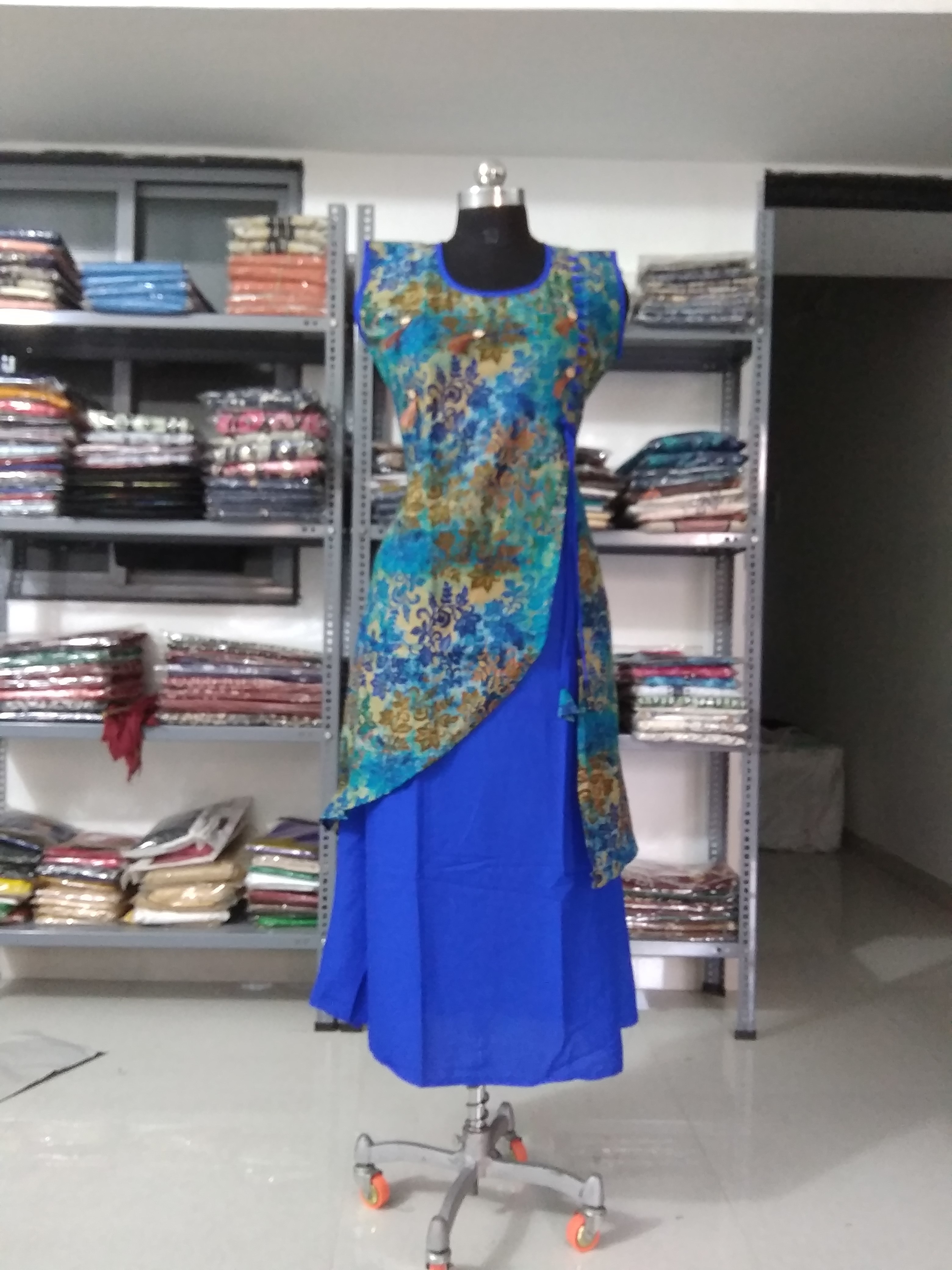 Sky Blue Printed Plain Kurti