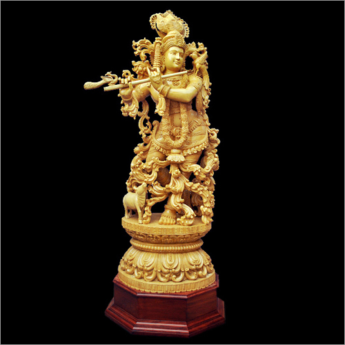 Wooden Lord Krishna Statue