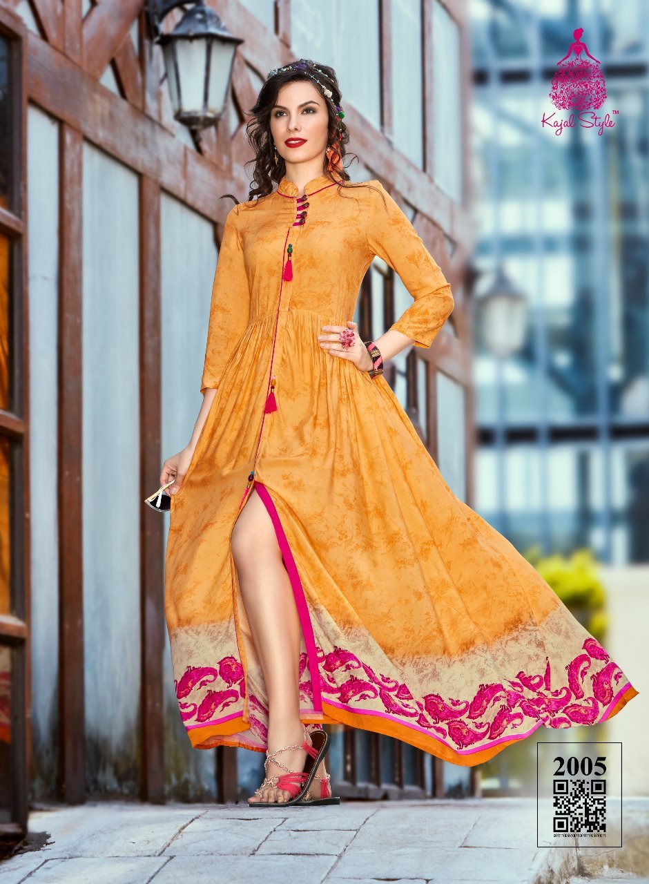 Rayon Long Kurtis - Printed Rayon Fabric, Customized Sizes Available, Vibrant Red Color | 3/4 Sleeve Traditional Style For Girls, Suitable For All Seasons