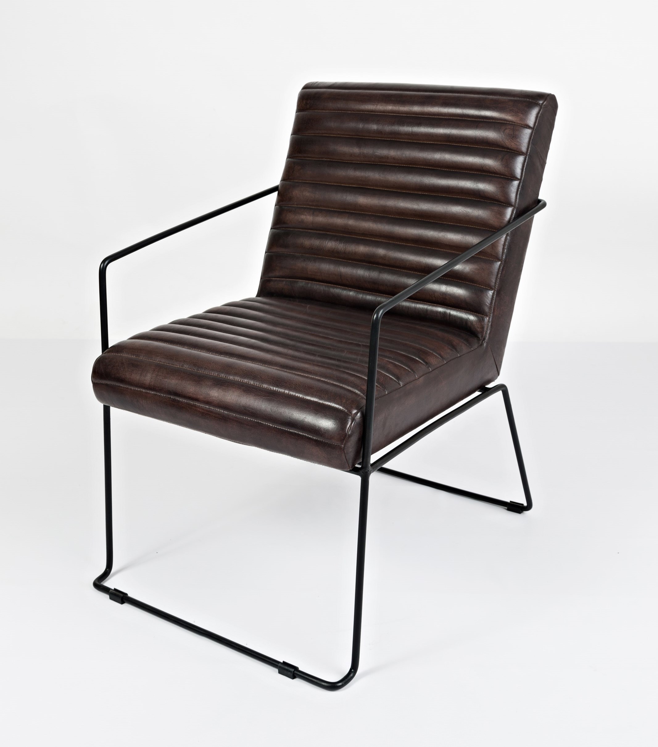 Leather Office Chair - Wrought Iron Frame, Foam Padded Seating , Elegant Black Coating And Bonded Leather Upholstery