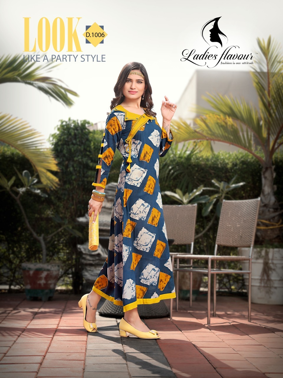 Yellow And Black Rayon Long Kurtis