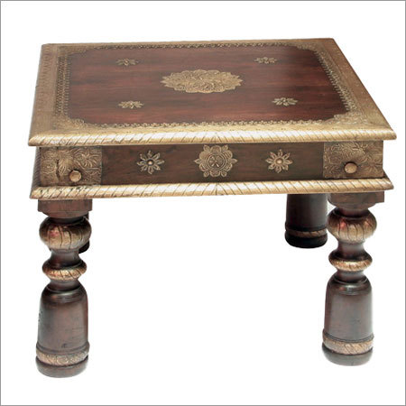 Wood Wooden Brass Fitted Coffee Table