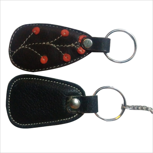 Leather Designer Key Chain - Leather and Steel, Black Color | Embroidered Pattern with Machine & Hand Techniques for Key Holding