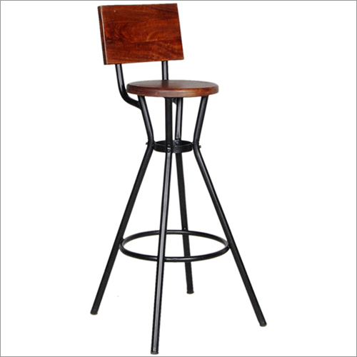 Iron Pipe Bar Chair with Wooden Back and Seat - Wood & Iron, 10x10x18 inches, Natural Color | Smooth and Glossy Surface Finish, Antique Appearance, No Assembly Required