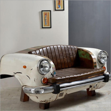 Cream And Brown Vintage Car Sofa