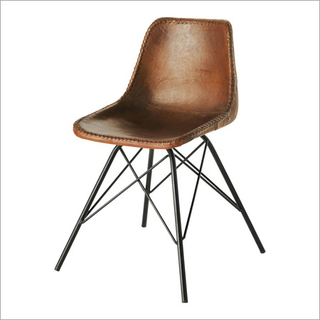 Painted Leather And Metal Industrial Chair Without Armrest