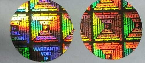 Holographic Warranty Stickers - Destructible Polyester Film, 12.5mm x 12.5mm or 10mm Round, Silver/Transparent/Gold | Features Holographic Design, Custom Printing, Tamper Evidence