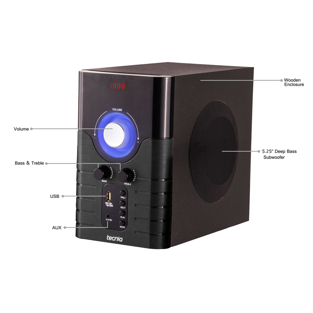 Stereo Channel Digital Black Home Theater - Wooden Cabinet, 40x30x20 Cm, 5.1 Channels, Frequency Response 50hz-20khz | 80w Output Power, Bluetooth & Aux Support, 1-year Warranty