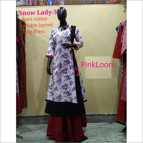 प्योर कॉटन डबल लेयर्ड लॉन्ग ड्रेस