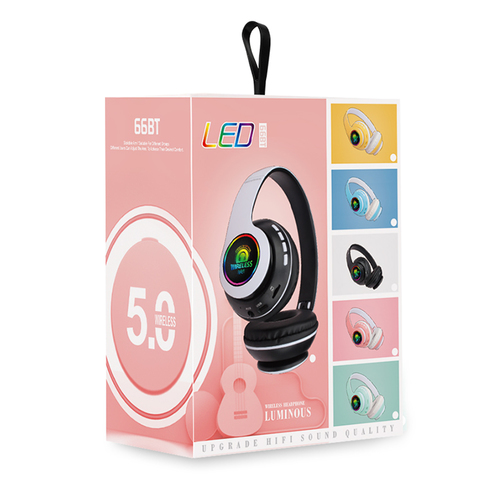 66bt एलईडी रंगीन लाइट अप हेडफ़ोन 5.0 वायरलेस हेडसेट शक्तिशाली स्टीरियो बास