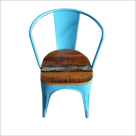 Tolix Chair - Powder Coated Metal, Wooden Seat, Scratch and Corrosion Resistant, Elegant Curved Back Rest, Vibrant Color Finish