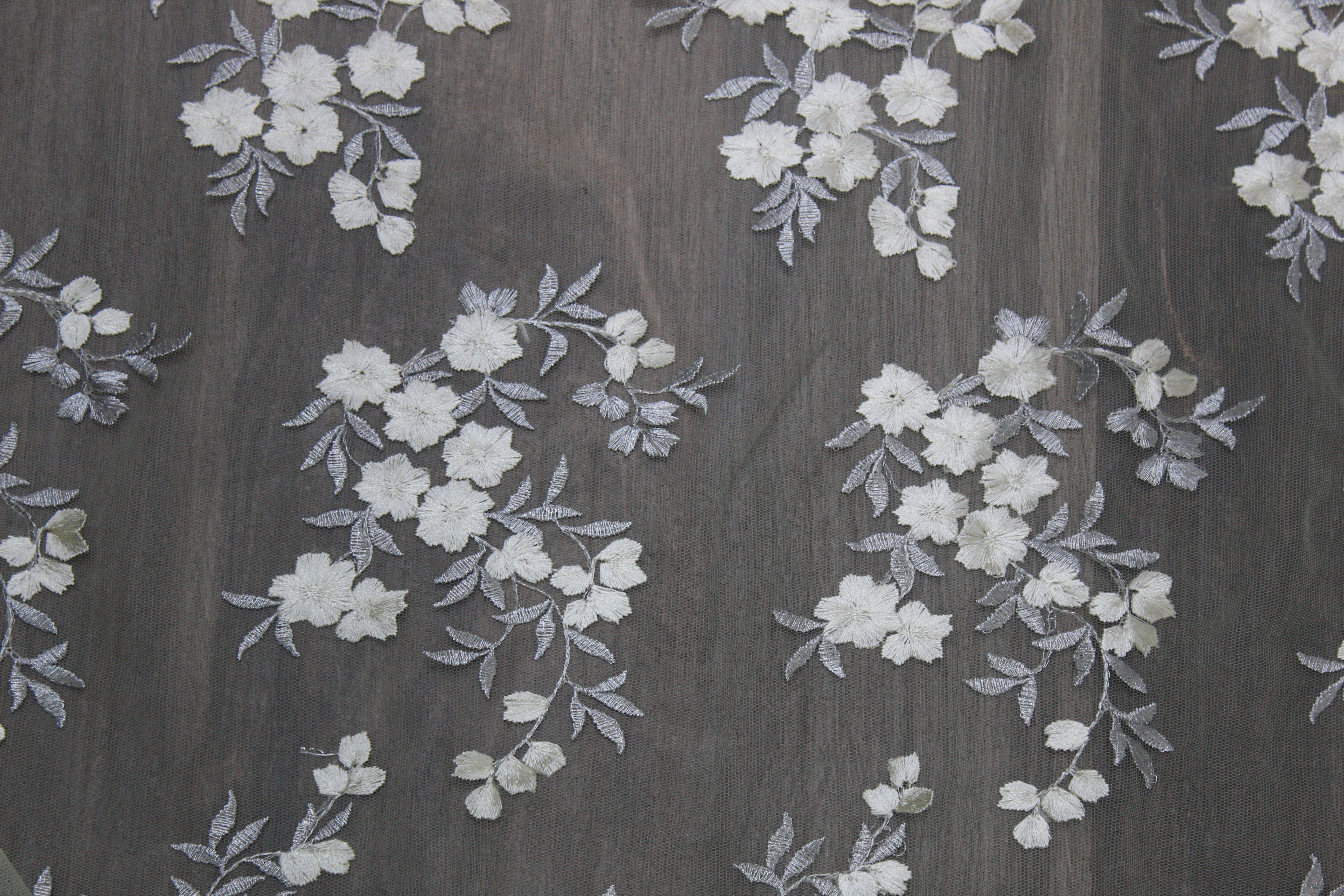 Hand Embroidered Net Fabric