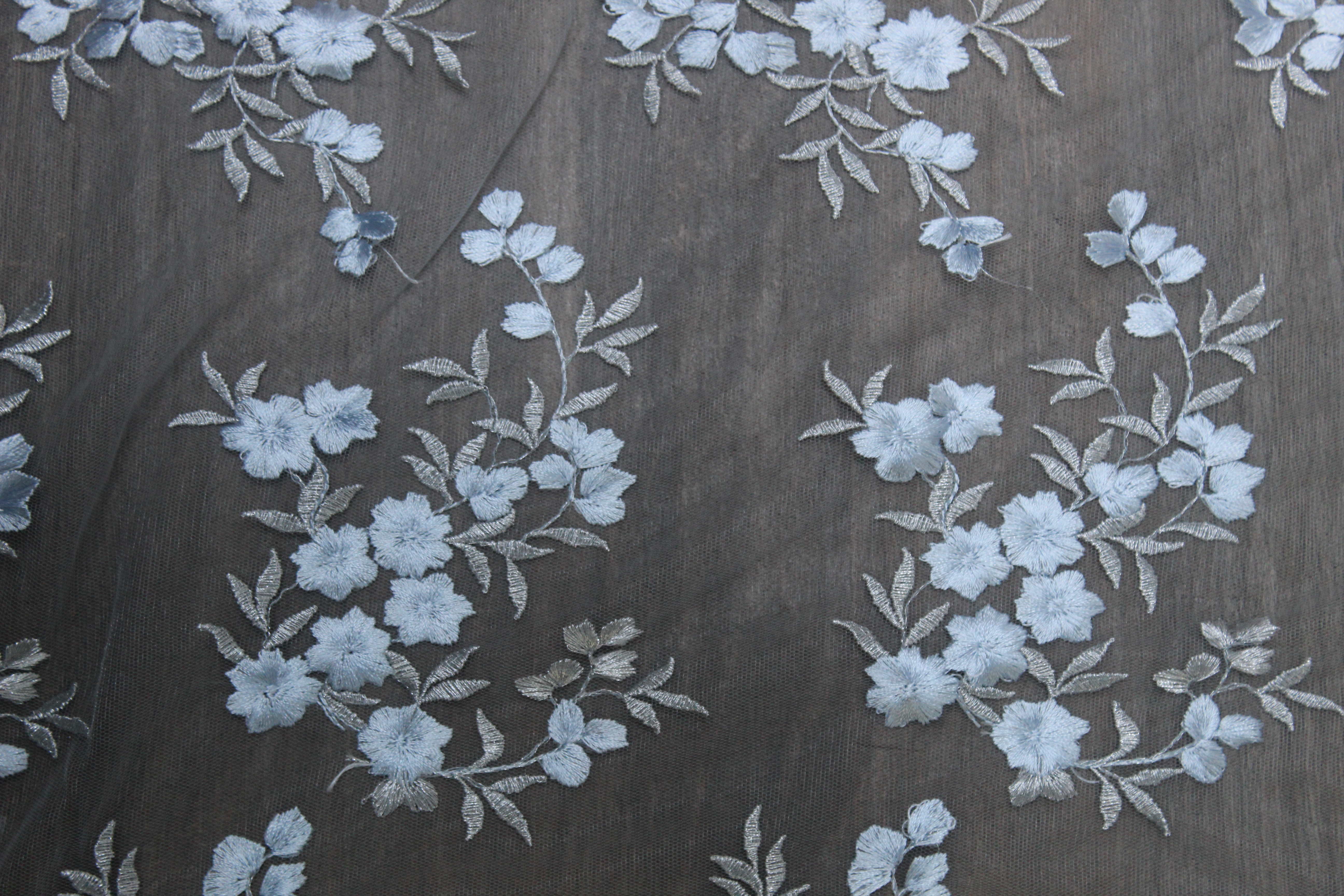 Hand Embroidered Net Fabric