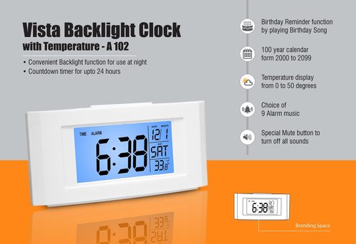 VISTA BACKLIGHT CLOCK WITH TEMPERATURE