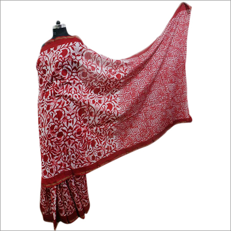 Red Ladies Flower Printed Saree