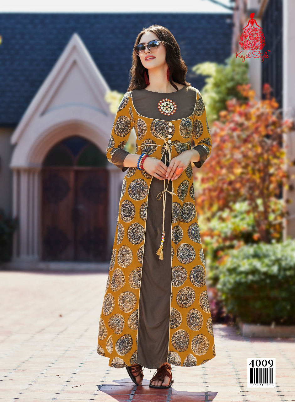 Yellow And Blue Rayon Print Kurtis